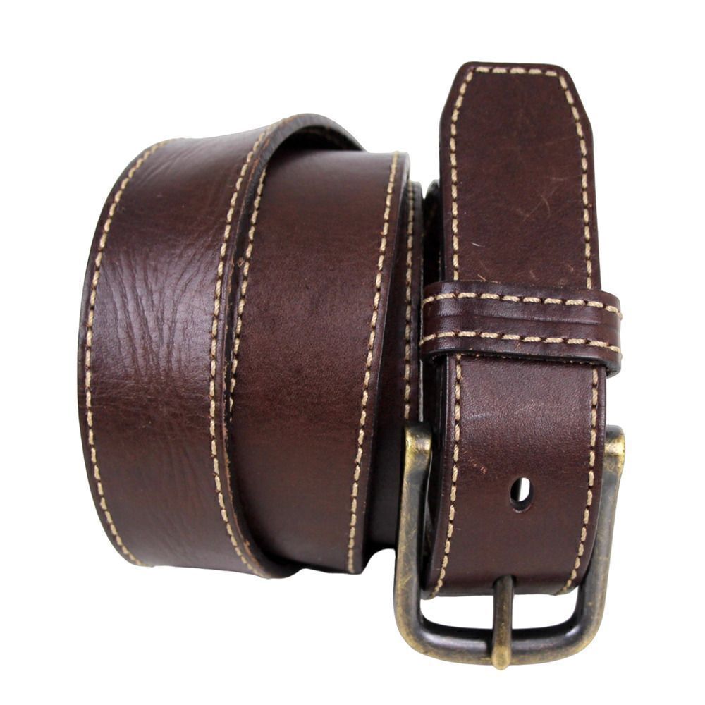 Roundtree & Yorke BROWN REAL LEATHER 1 3/8"Wd STITCH CASUAL DRESS BELT 42 (69M